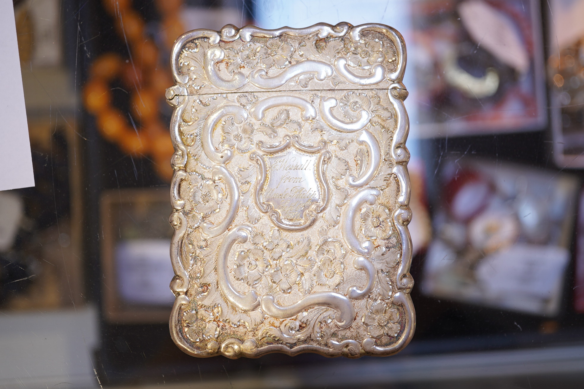 A Victorian silver 'castle top' card case by Hilliard & Thomason?